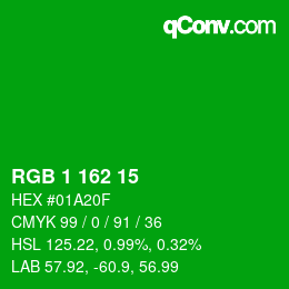 Color code: RGB 1 162 15 | qconv.com