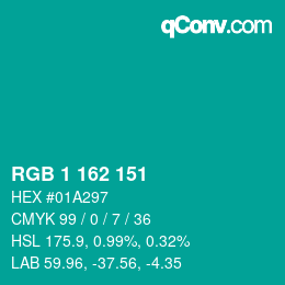 Color code: RGB 1 162 151 | qconv.com