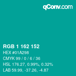 Color code: RGB 1 162 152 | qconv.com