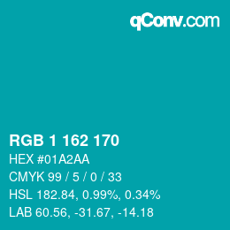 Color code: RGB 1 162 170 | qconv.com
