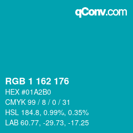 Farbcode: RGB 1 162 176 | qconv.com