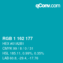 カラーコード: RGB 1 162 177 | qconv.com