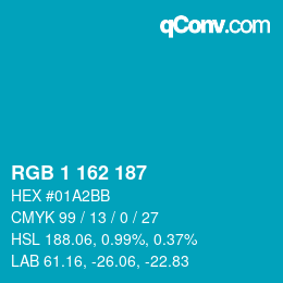 Farbcode: RGB 1 162 187 | qconv.com