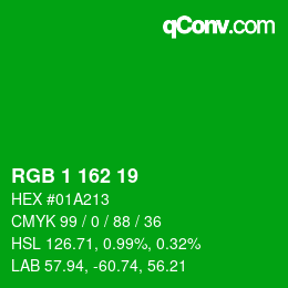 Farbcode: RGB 1 162 19 | qconv.com