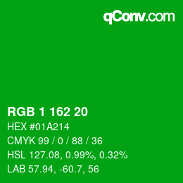 カラーコード: RGB 1 162 20 | qconv.com