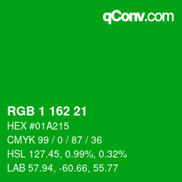 カラーコード: RGB 1 162 21 | qconv.com