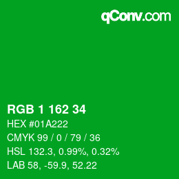 颜色代码: RGB 1 162 34 | qconv.com