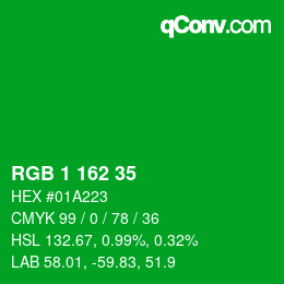 Color code: RGB 1 162 35 | qconv.com