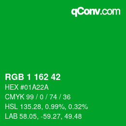 カラーコード: RGB 1 162 42 | qconv.com