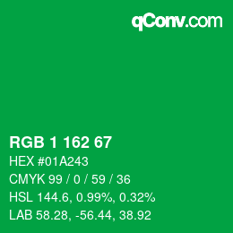 カラーコード: RGB 1 162 67 | qconv.com