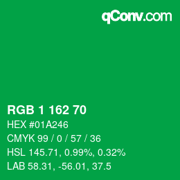 Color code: RGB 1 162 70 | qconv.com