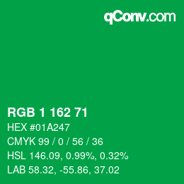 颜色代码: RGB 1 162 71 | qconv.com