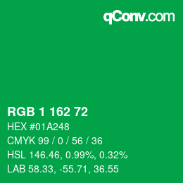 Color code: RGB 1 162 72 | qconv.com
