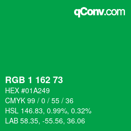 カラーコード: RGB 1 162 73 | qconv.com