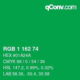 カラーコード: RGB 1 162 74 | qconv.com