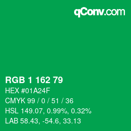 Color code: RGB 1 162 79 | qconv.com