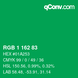 Color code: RGB 1 162 83 | qconv.com