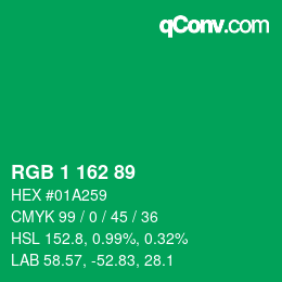 颜色代码: RGB 1 162 89 | qconv.com