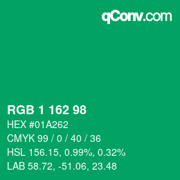 Color code: RGB 1 162 98 | qconv.com