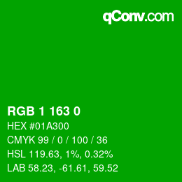 Color code: RGB 1 163 0 | qconv.com