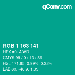 カラーコード: RGB 1 163 141 | qconv.com