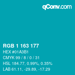 Color code: RGB 1 163 177 | qconv.com