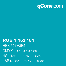 カラーコード: RGB 1 163 181 | qconv.com
