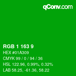 カラーコード: RGB 1 163 9 | qconv.com