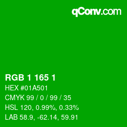 カラーコード: RGB 1 165 1 | qconv.com