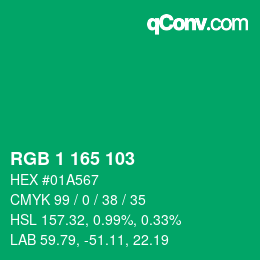 Farbcode: RGB 1 165 103 | qconv.com