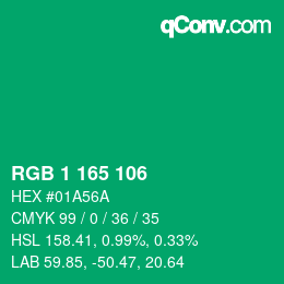 Color code: RGB 1 165 106 | qconv.com
