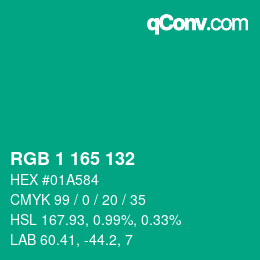 Color code: RGB 1 165 132 | qconv.com