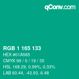 Color code: RGB 1 165 133 | qconv.com