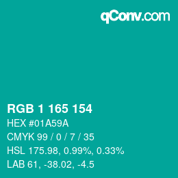 Color code: RGB 1 165 154 | qconv.com