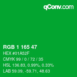 Color code: RGB 1 165 47 | qconv.com