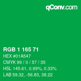 Color code: RGB 1 165 71 | qconv.com
