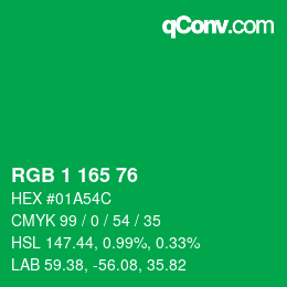 Color code: RGB 1 165 76 | qconv.com