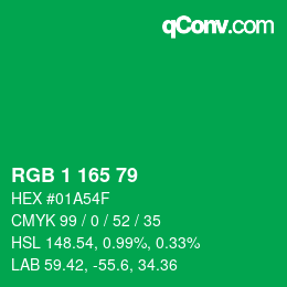 カラーコード: RGB 1 165 79 | qconv.com