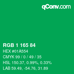 カラーコード: RGB 1 165 84 | qconv.com
