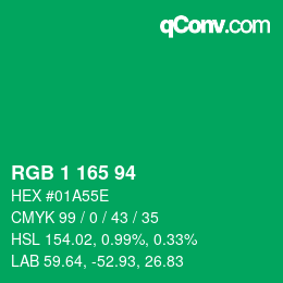 Color code: RGB 1 165 94 | qconv.com