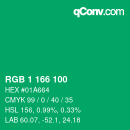 Color code: RGB 1 166 100 | qconv.com