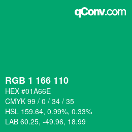 カラーコード: RGB 1 166 110 | qconv.com