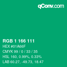 Color code: RGB 1 166 111 | qconv.com