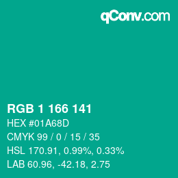 Color code: RGB 1 166 141 | qconv.com