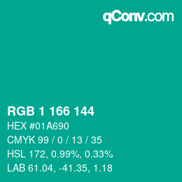 カラーコード: RGB 1 166 144 | qconv.com