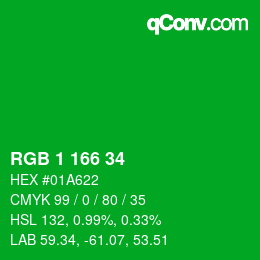 Color code: RGB 1 166 34 | qconv.com