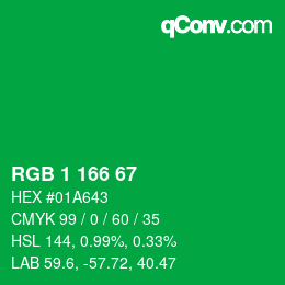 Color code: RGB 1 166 67 | qconv.com