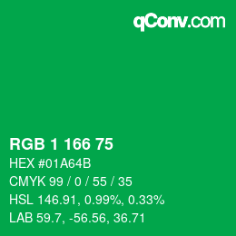 Color code: RGB 1 166 75 | qconv.com