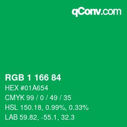 Color code: RGB 1 166 84 | qconv.com