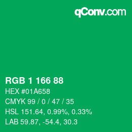 Color code: RGB 1 166 88 | qconv.com